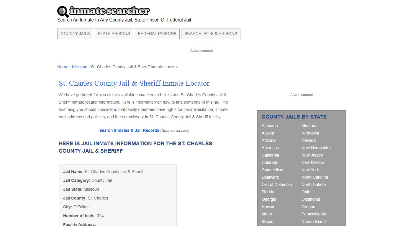 St. Charles County Jail & Sheriff Inmate Locator - Inmate Searcher